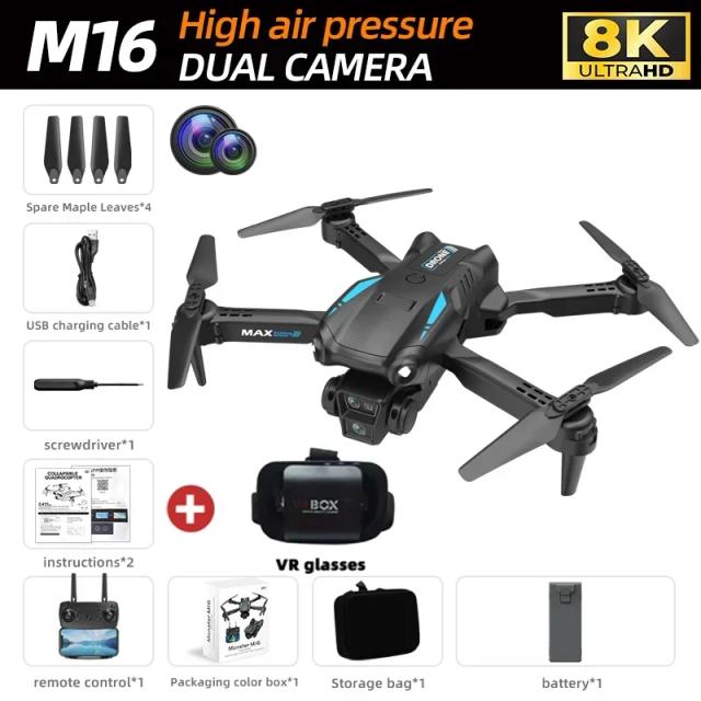 Drone M16 8K Profissional HD Câmera Dupla 5G Wifi Fotografia Dobrável Quadricóptero RC 1.2km