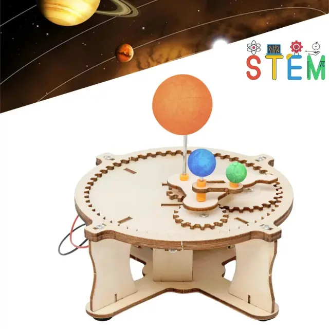 Kit Mecânico DIY Sistema Solar Modelo de Madeira para Crianças