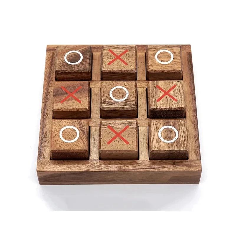 Tic tac toe de madeira clássico mesa estratégia jogos de tabuleiro cérebro teasers diversão lógica desafios família presentes viagem para crianças adultos - Image 1