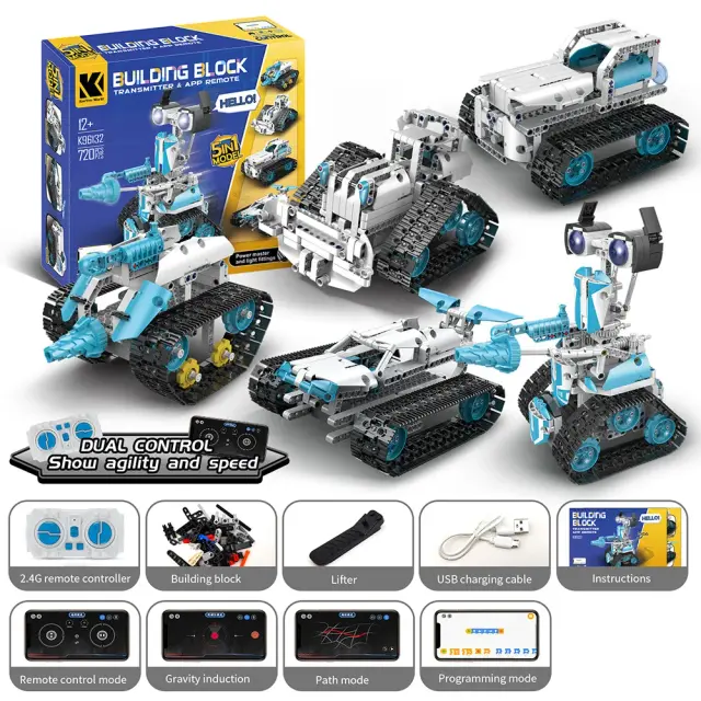 K96132 Tanque Robô Inteligente APP Programável 720 Peças Blocos de Montar Educacionais