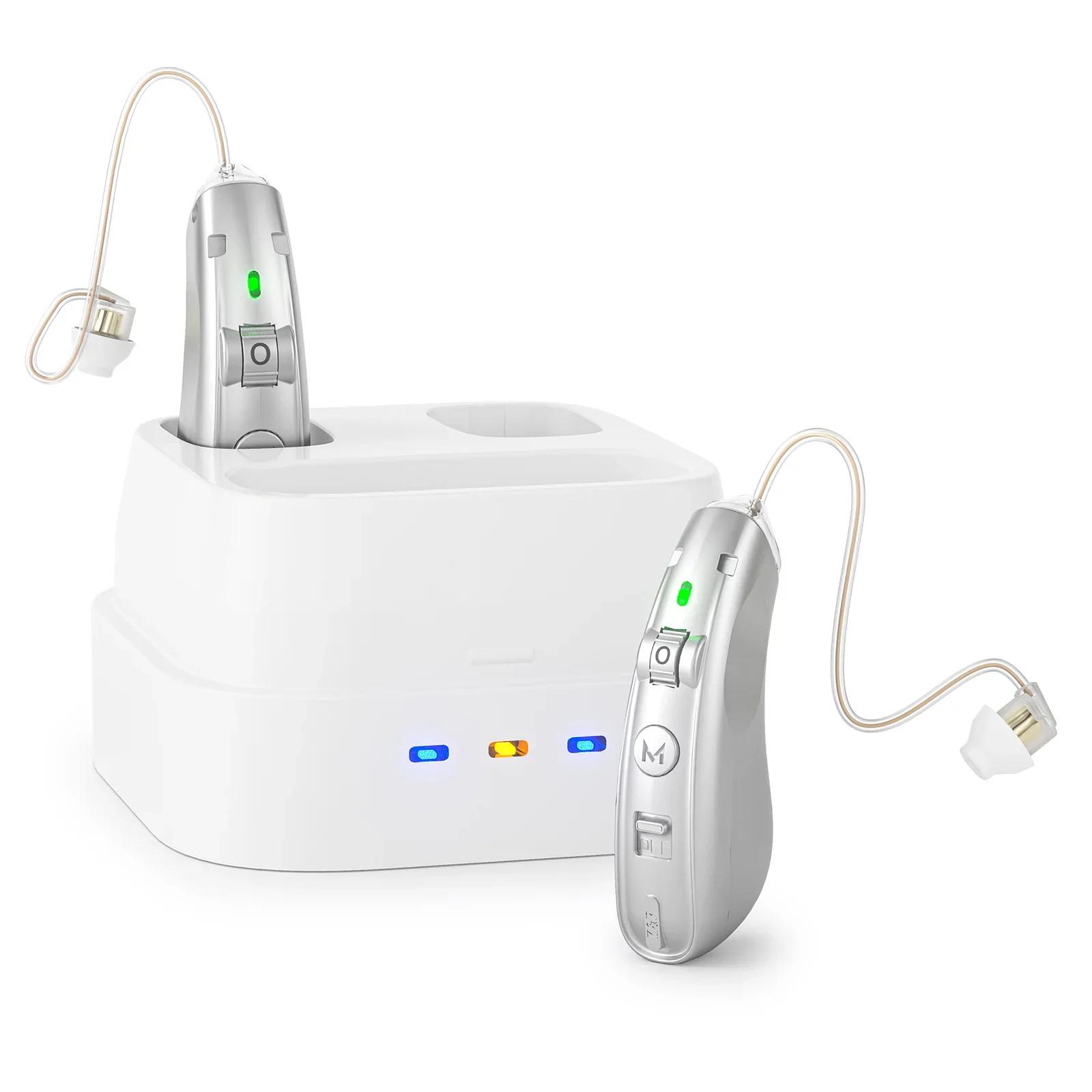 Aparelho auditivo digital usb recarregável, amplificador de som atrás da orelha, cancelamento de ruído para idosos, cuidados surdos, estojo de carregamento - Image 1